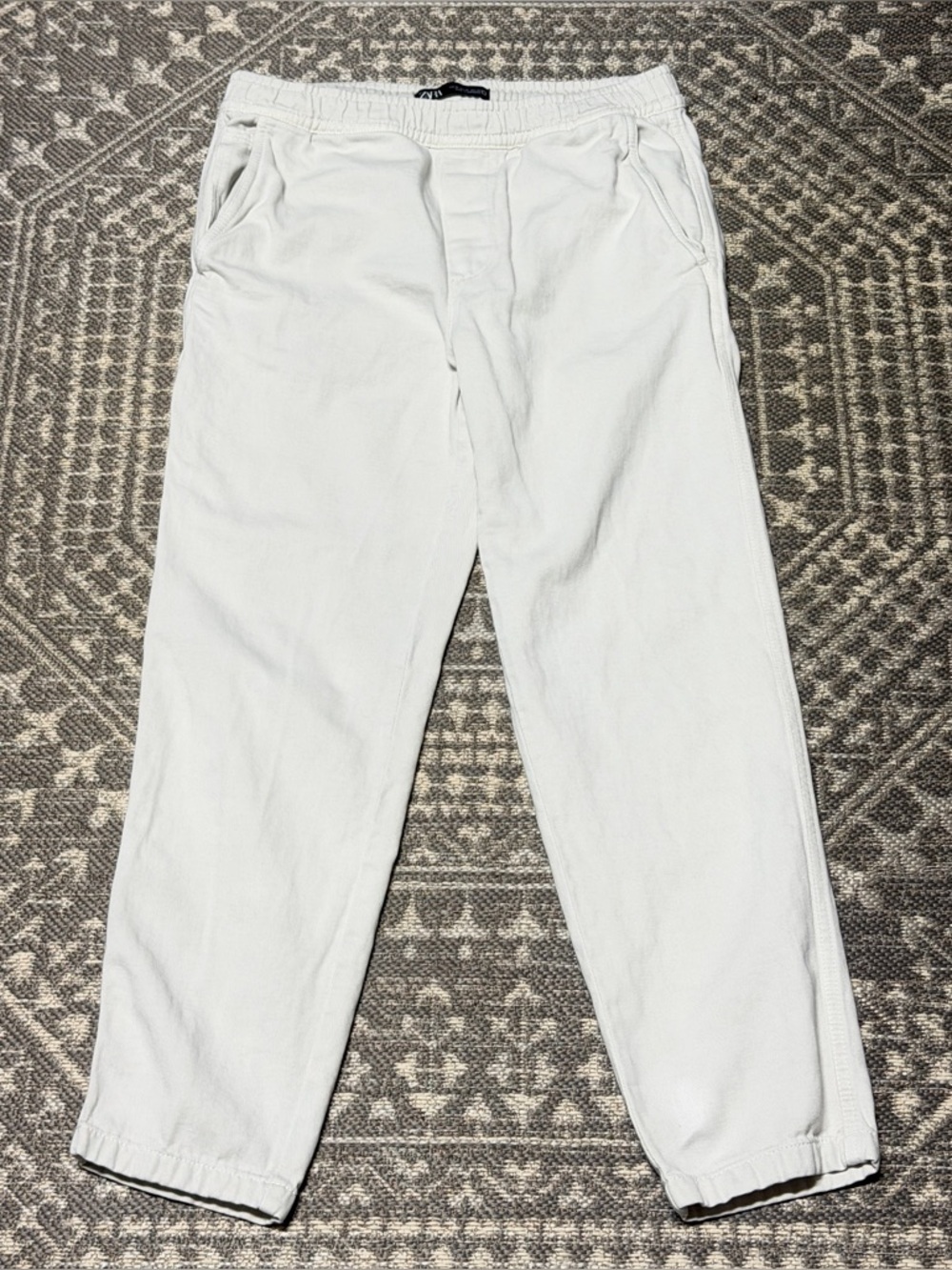 Zara cream Cropped Elastic-Waist Ankle Pants 75%cotton 25%linen.